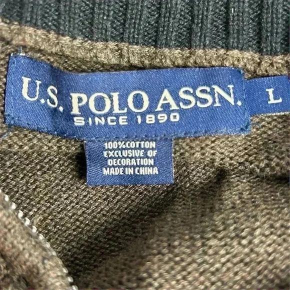 U.S. Polo Assn. Men's 1/4 Zip Pullover Sweater Brown Size L Long Sleeve - Picture 3 of 13